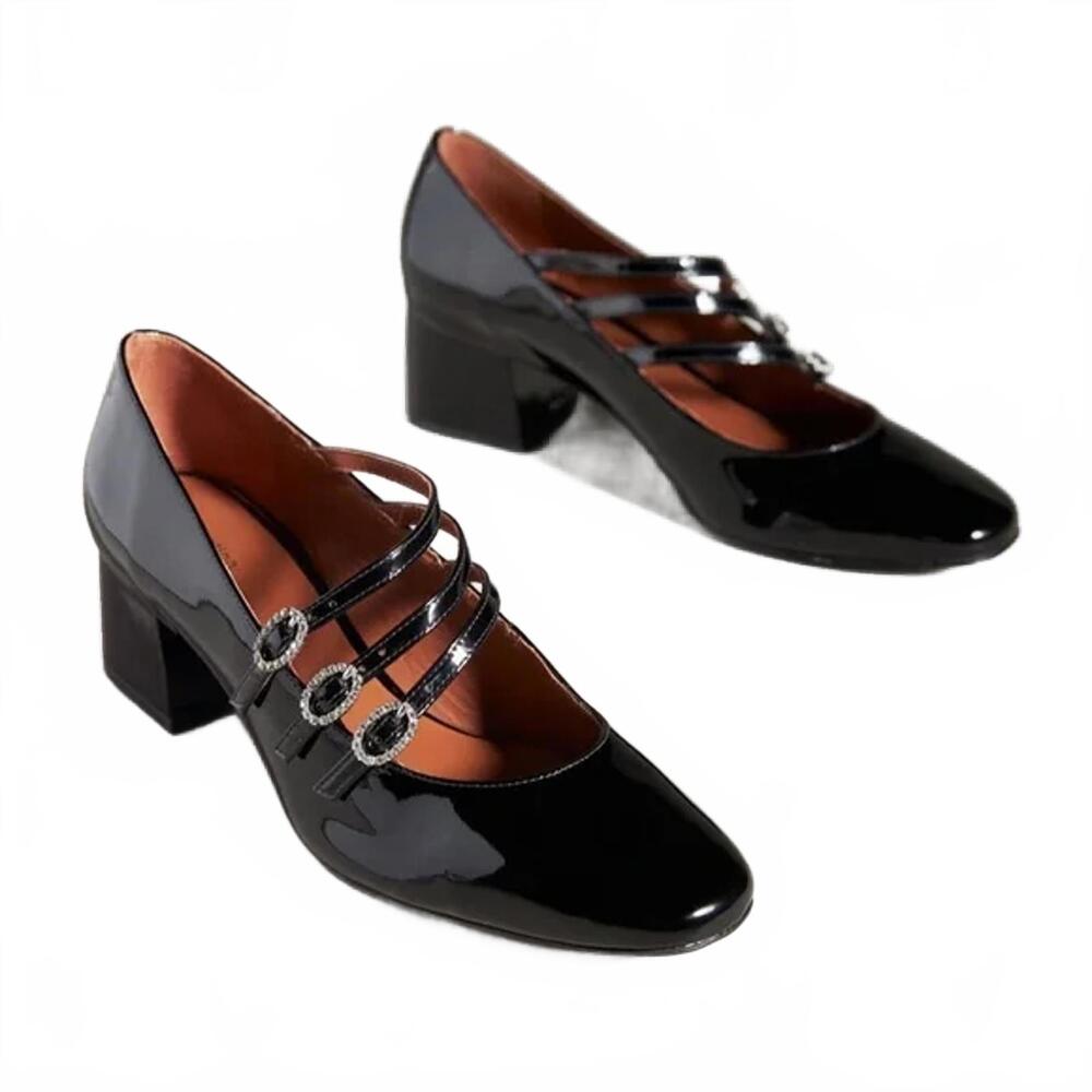 Reformation Mimi Buckle Pumps Size 10 Black Patent Leather New Without Box - Picture 1 of 7